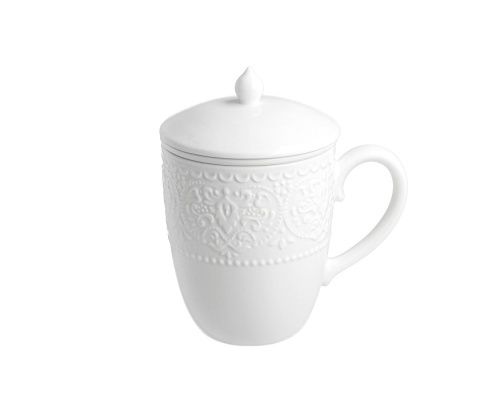 Kubek Alice zaparzacz pokrywka biały porcelana na urodziny do herbaty ziół duo
