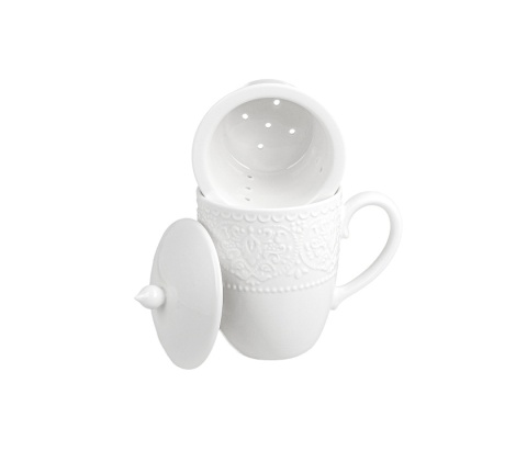 Kubek Alice zaparzacz pokrywka biały porcelana na urodziny do herbaty ziół duo