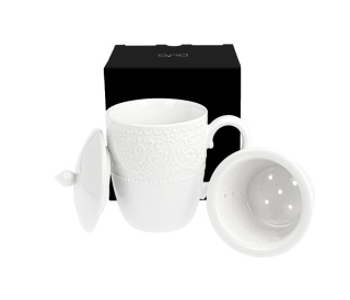 Kubek Alice zaparzacz pokrywka biały porcelana na urodziny do herbaty ziół duo