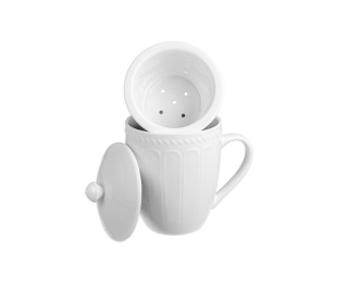 Kubek zaparzacz pokrywka Twilight biały porcelana na prezent do herbaty ziół