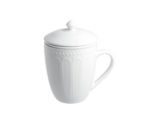 Kubek zaparzacz pokrywka Twilight biały porcelana na prezent do herbaty ziół