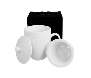 Kubek zaparzacz pokrywka Twilight biały porcelana na prezent do herbaty ziół