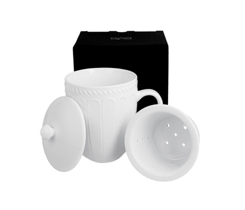 Kubek zaparzacz pokrywka Twilight biały porcelana na prezent do herbaty ziół