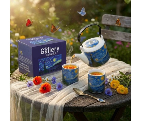 Łyżeczki deserowe do kawy ciasta złote komplet 2szt van Gogh starry night na urodziny