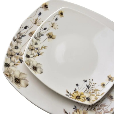Zestaw obiadowy kwadratowy lea prime porcelana komplet na prezent dla 6 osób serwis