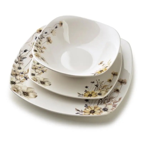 Zestaw obiadowy kwadratowy lea prime porcelana komplet na prezent dla 6 osób serwis