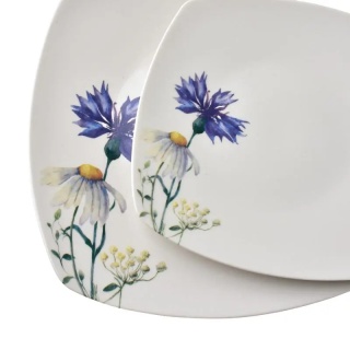 Serwis obiadowy kwadratowy lea cornflower porcelana zestaw na prezent dla 6 osób miska