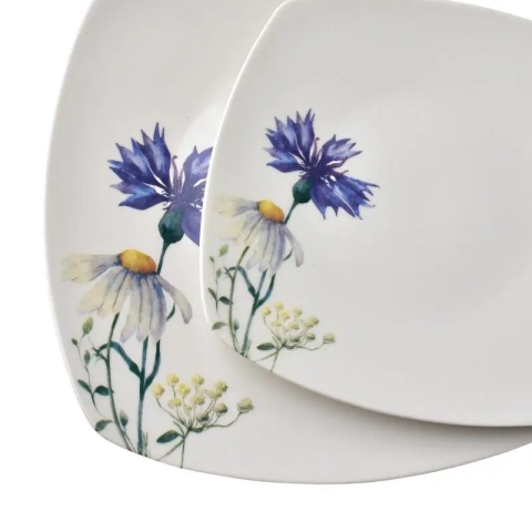 Serwis obiadowy kwadratowy lea cornflower porcelana zestaw na prezent dla 6 osób miska