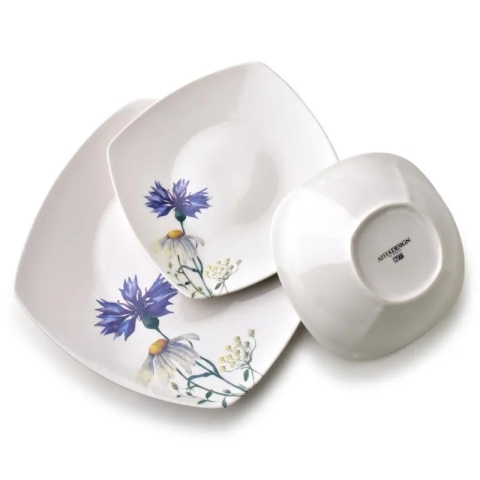 Serwis obiadowy kwadratowy lea cornflower porcelana zestaw na prezent dla 6 osób miska