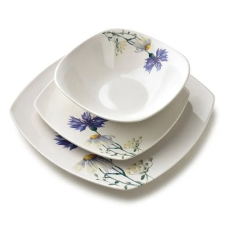 Serwis obiadowy kwadratowy lea cornflower porcelana zestaw na prezent dla 6 osób miska
