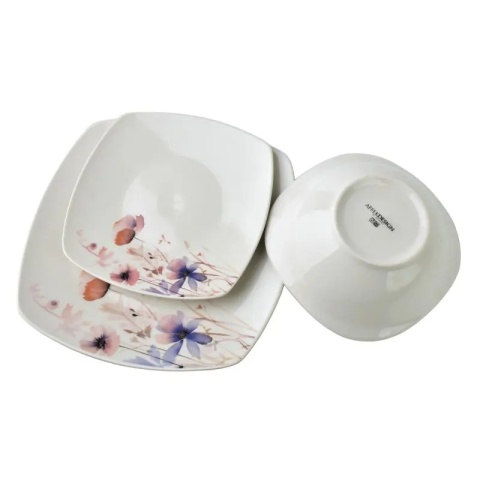 Serwis obiadowy kwadratowy lea delicate porcelana zestaw na prezent komplet 6 osób miska