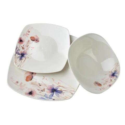 Serwis obiadowy kwadratowy lea delicate porcelana zestaw na prezent komplet 6 osób miska