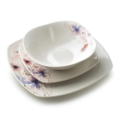 Serwis obiadowy kwadratowy lea delicate porcelana zestaw na prezent komplet 6 osób miska