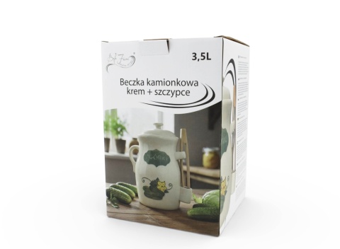 Beczka kamionkowa do kiszenia ogórków 3,5l + szczypce słój kremowy
