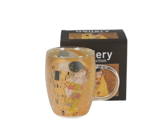 Kubek szklany do herbaty kawy podwójna ścianka Klimt The kiss Pocałunek