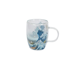 Szklany kubek do herbaty podwójna ścianka wielka fala great wave Hokusai