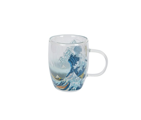 Szklany kubek do herbaty podwójna ścianka wielka fala great wave Hokusai