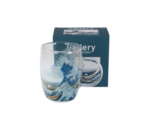Szklany kubek do herbaty podwójna ścianka wielka fala great wave Hokusai