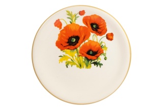 Kremowy talerz deserowy 19 cm Mieroszów – maki, złoty rant