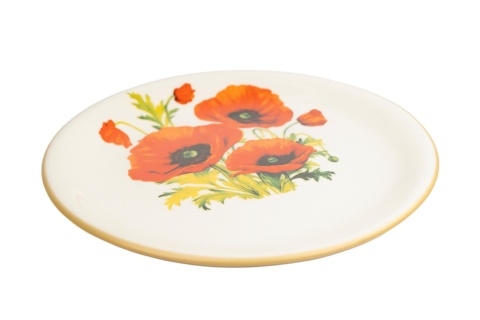 Kremowy talerz deserowy 19 cm Mieroszów – maki, złoty rant