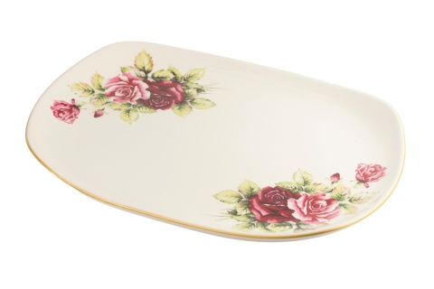Duży Półmisek Ceramiczny Mieroszów – Motyw Róże, Złoty Rant