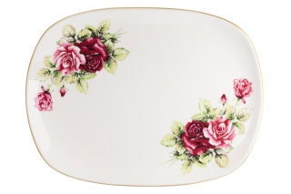 Duży Półmisek Ceramiczny Mieroszów – Motyw Róże, Złoty Rant
