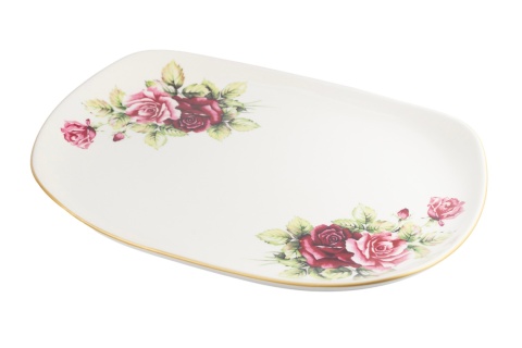 Duży Półmisek Ceramiczny Mieroszów – Motyw Róże, Złoty Rant