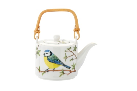Dzbanek imbryk 2 kubki czarki zestaw do herbaty porcelana modraszka ptaki Polski Hajdecka