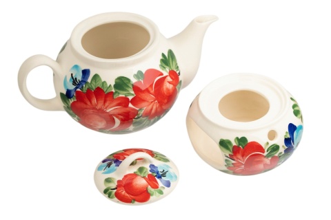 Kremowy imbryk ceramiczny 1L z podgrzewaczem Mieroszów – kolorowe kwiaty