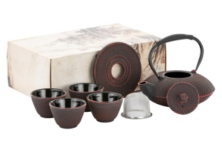 Dzbanek żeliwny zaparzacz sitko komplet do herbaty z 4 czarkami 1080 ml styl japoński