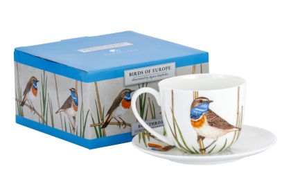 Filiżanka do kawy herbaty zestaw w pudełku Podróżniczek Hajdecka porcelana ptaki polskie
