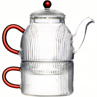 Filiżanka dzbanuszek komplet szklany tea for one Justine amber czajniczek szkło