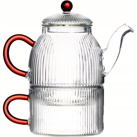 Filiżanka dzbanuszek komplet szklany tea for one Justine amber czajniczek szkło
