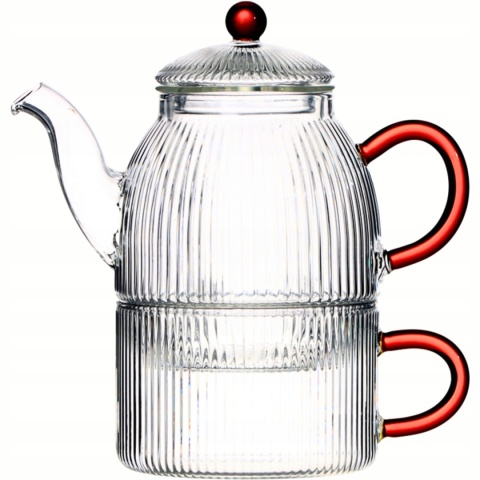 Filiżanka dzbanuszek komplet szklany tea for one Justine amber czajniczek szkło