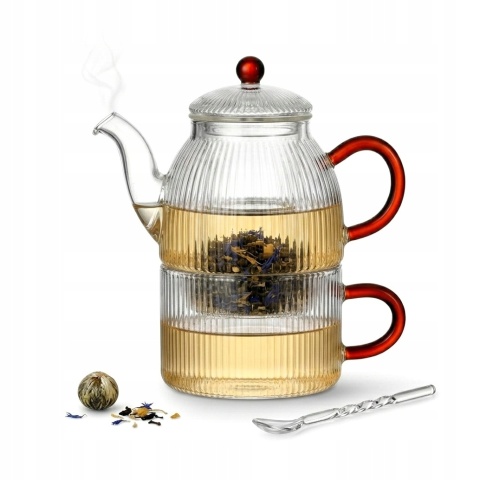 Filiżanka dzbanuszek komplet szklany tea for one Justine amber czajniczek szkło