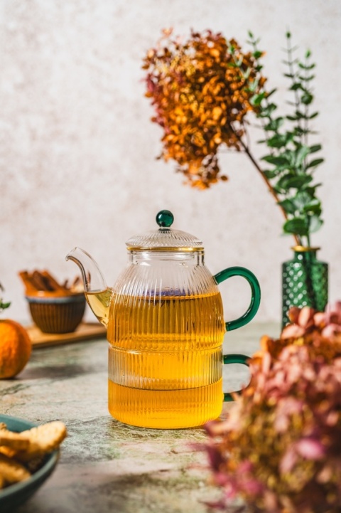 Filiżanka dzbanuszek komplet szklany tea for one Justine czajniczek szkło zielone
