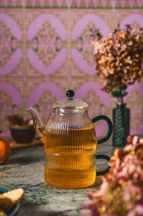 Filiżanka dzbanuszek komplet szklany tea for one Justine czajniczek szkło zielone