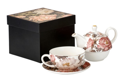 Filiżanka z dzbankiem tea for one kwiaty piwonie peony do herbaty na prezent