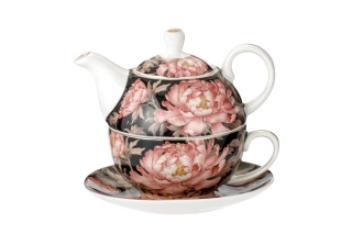 Filiżanka z imbrykiem dzbanek tea for one kwiaty piwonie peony do herbaty na urodziny