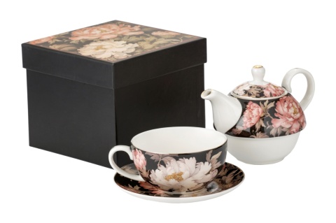 Filiżanka z imbrykiem dzbanek tea for one kwiaty piwonie peony do herbaty na urodziny