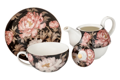 Filiżanka z imbrykiem dzbanek tea for one kwiaty piwonie peony do herbaty na urodziny