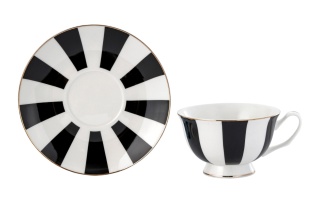Filiżanki do herbaty kawy pasy porcelana zestaw 2 szt białe czarne na prezent