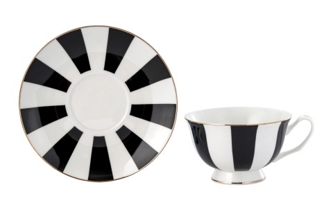 Filiżanki do herbaty kawy pasy porcelana zestaw 2 szt białe czarne na prezent