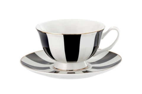 Filiżanki do herbaty kawy pasy porcelana zestaw 2 szt białe czarne na prezent