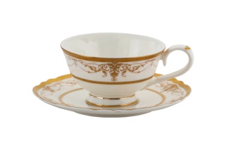 Filiżanki porcelana kostna ze spodkiem 2 szt w pudełku białe złote na prezent