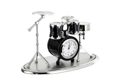 Perkusja zegarek figurka na biurko dekoracja metalowa instrument zegar na urodziny