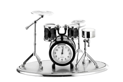Perkusja zegarek figurka na biurko dekoracja metalowa instrument zegar na urodziny