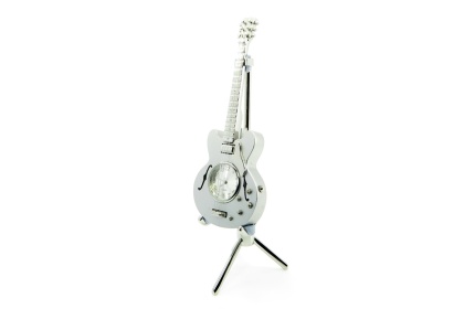 Gitara elektryczna zegar na stojaku dekoracja figurka do biura metalowa instrument