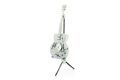Gitara elektryczna zegar na stojaku dekoracja figurka do biura metalowa instrument