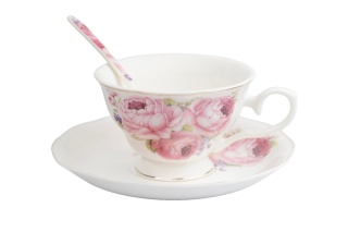 Komplet 6 filiżanek z porcelany z różą francuską